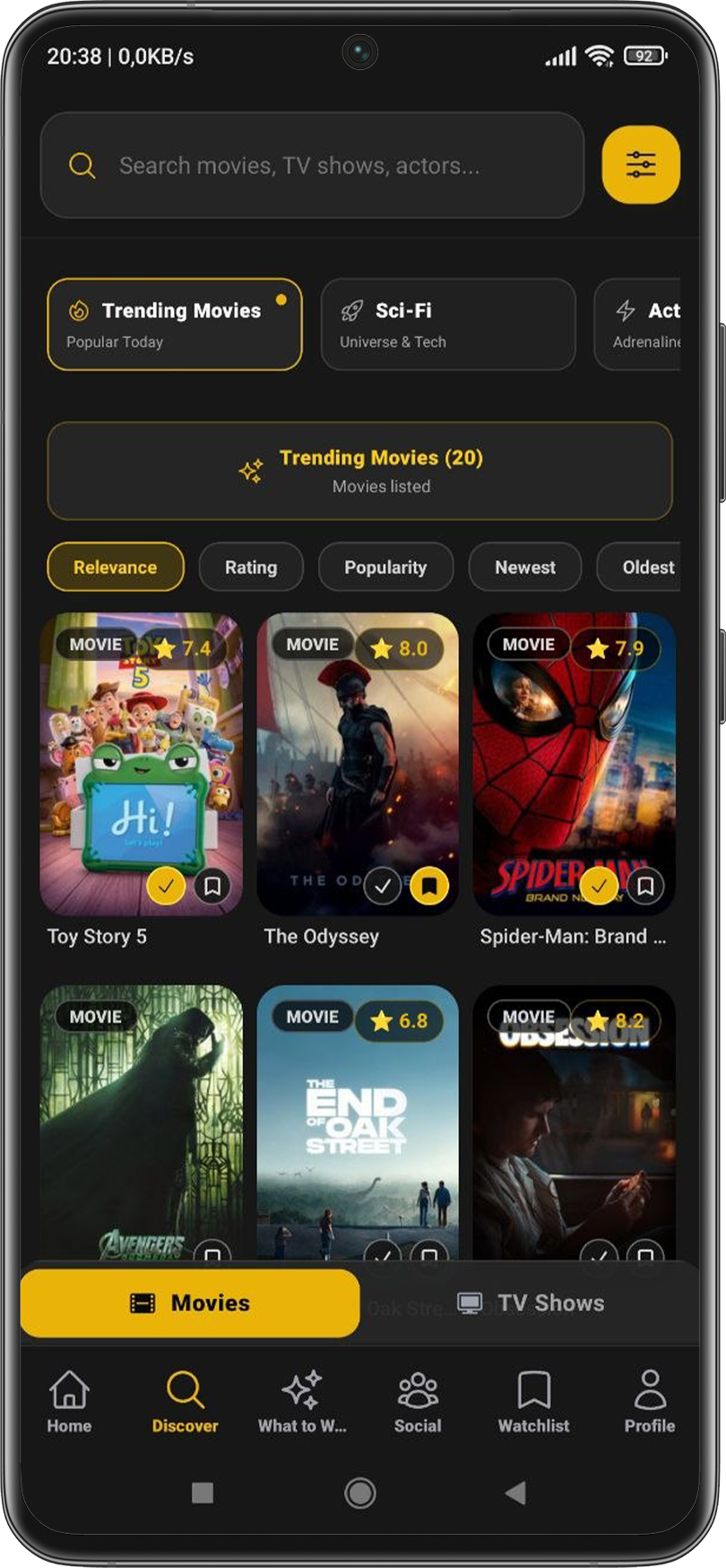 MoviePort keşfet ekranı
