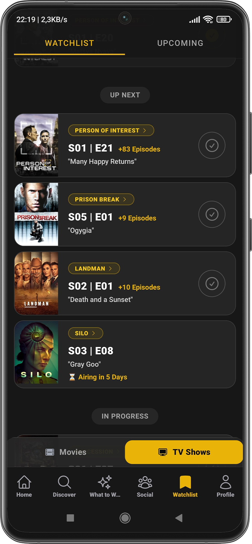 MoviePort izleme listesi ekranı