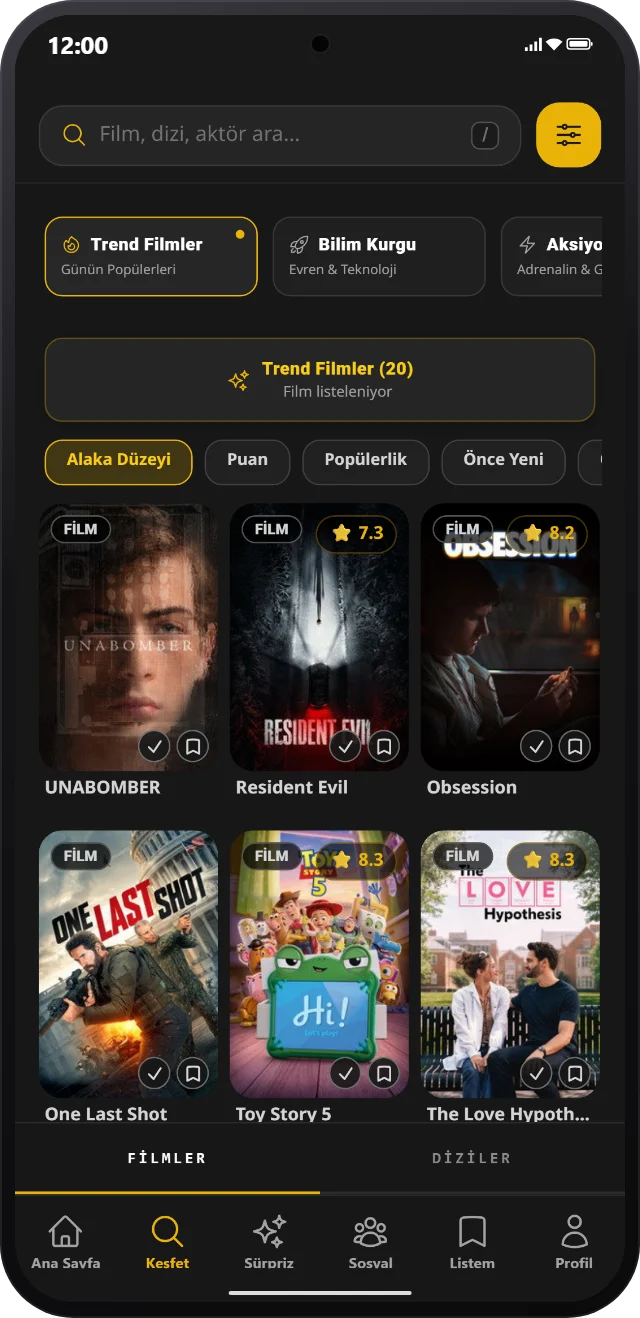MoviePort keşfet ekranı