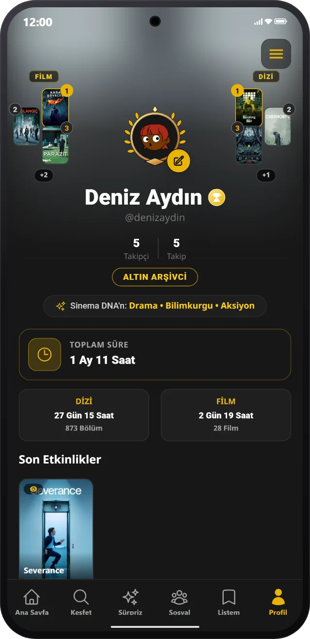 MoviePort profil ve rozet ekranı