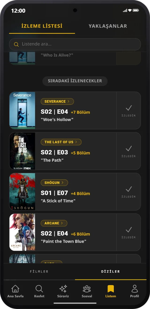 MoviePort izleme listesi ekranı